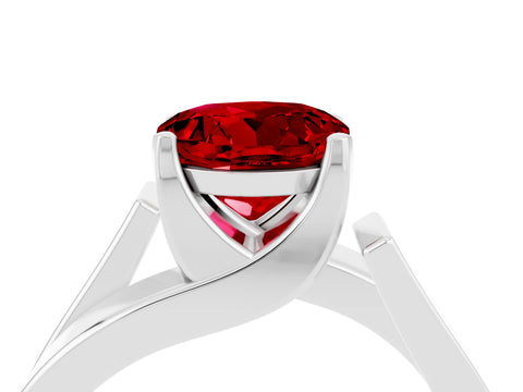 White gold Modern Tension Set Round Cut Ruby Solitaire Wide Band Ring_4