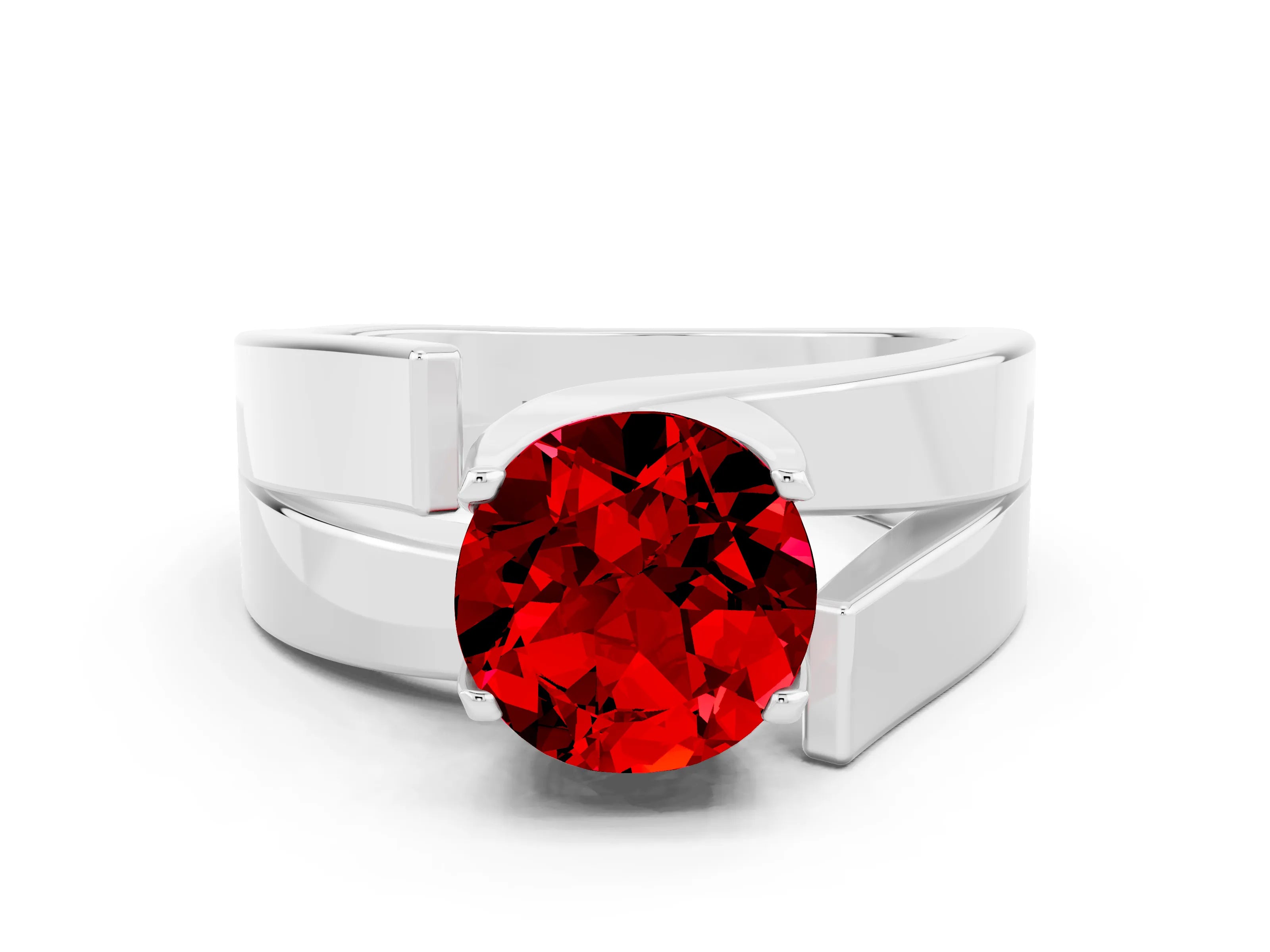 White gold Modern Tension Set Round Cut Ruby Solitaire Wide Band Ring
