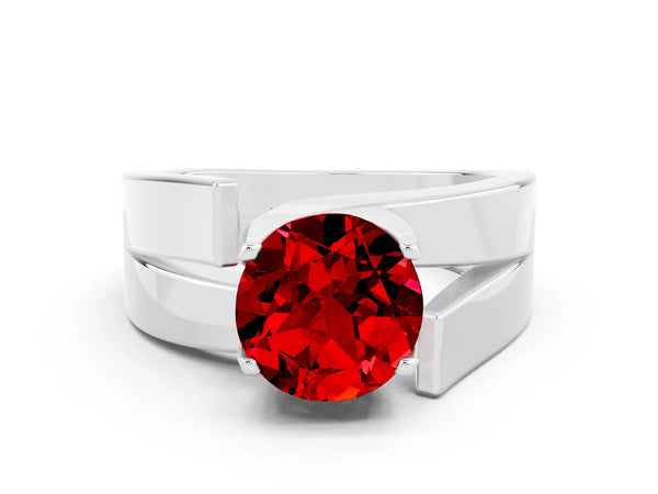 White gold Modern Tension Set Round Cut Ruby Solitaire Wide Band Ring