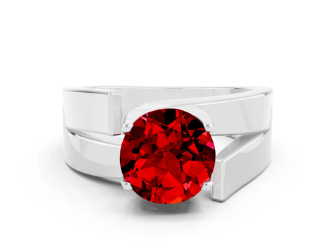 White gold Modern Tension Set Round Cut Ruby Solitaire Wide Band Ring