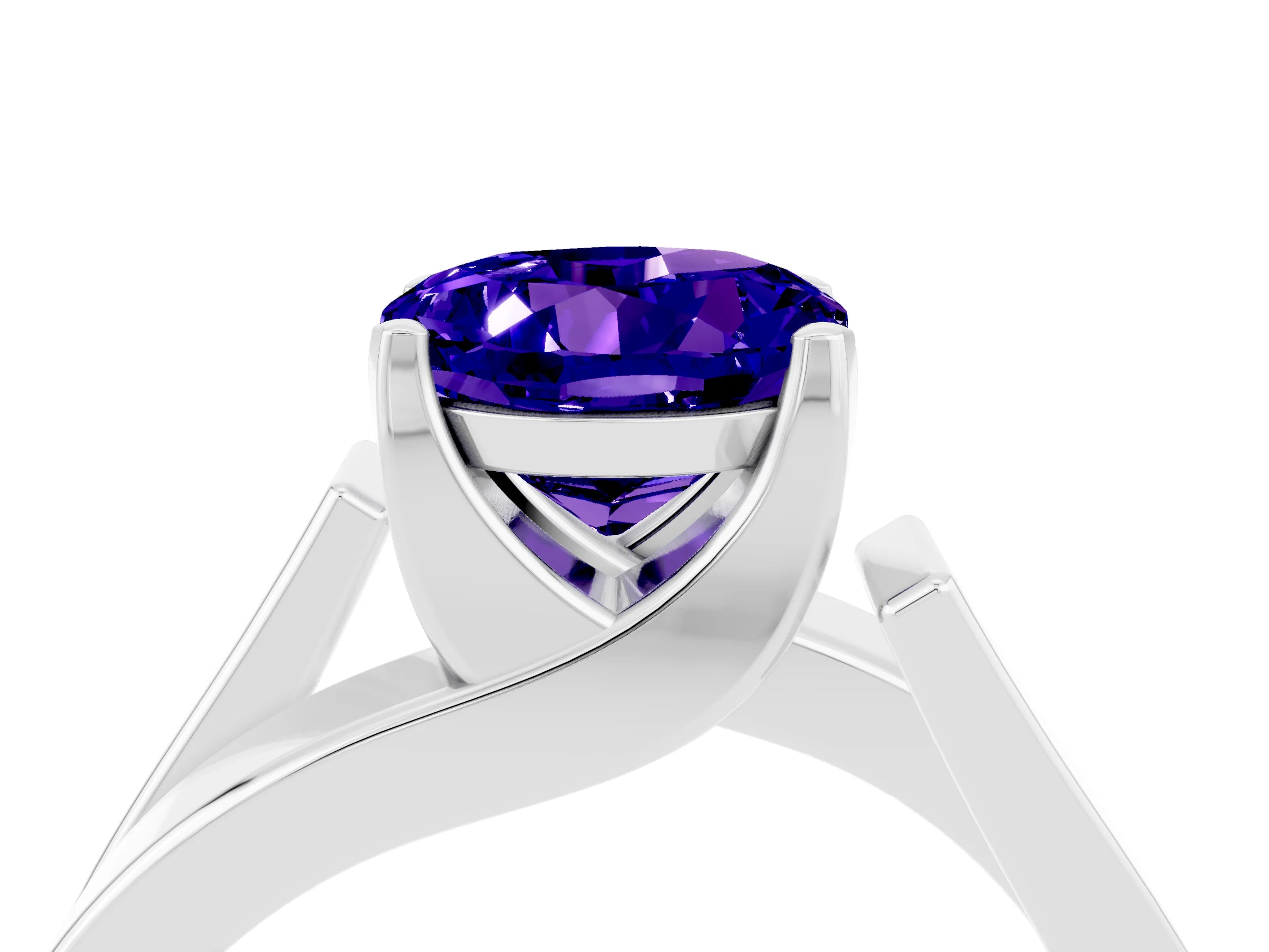 White gold Modern Tension Set Round Cut Tanzanite Solitaire Wide Band Ring_4