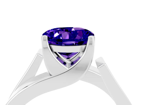 White gold Modern Tension Set Round Cut Tanzanite Solitaire Wide Band Ring_4