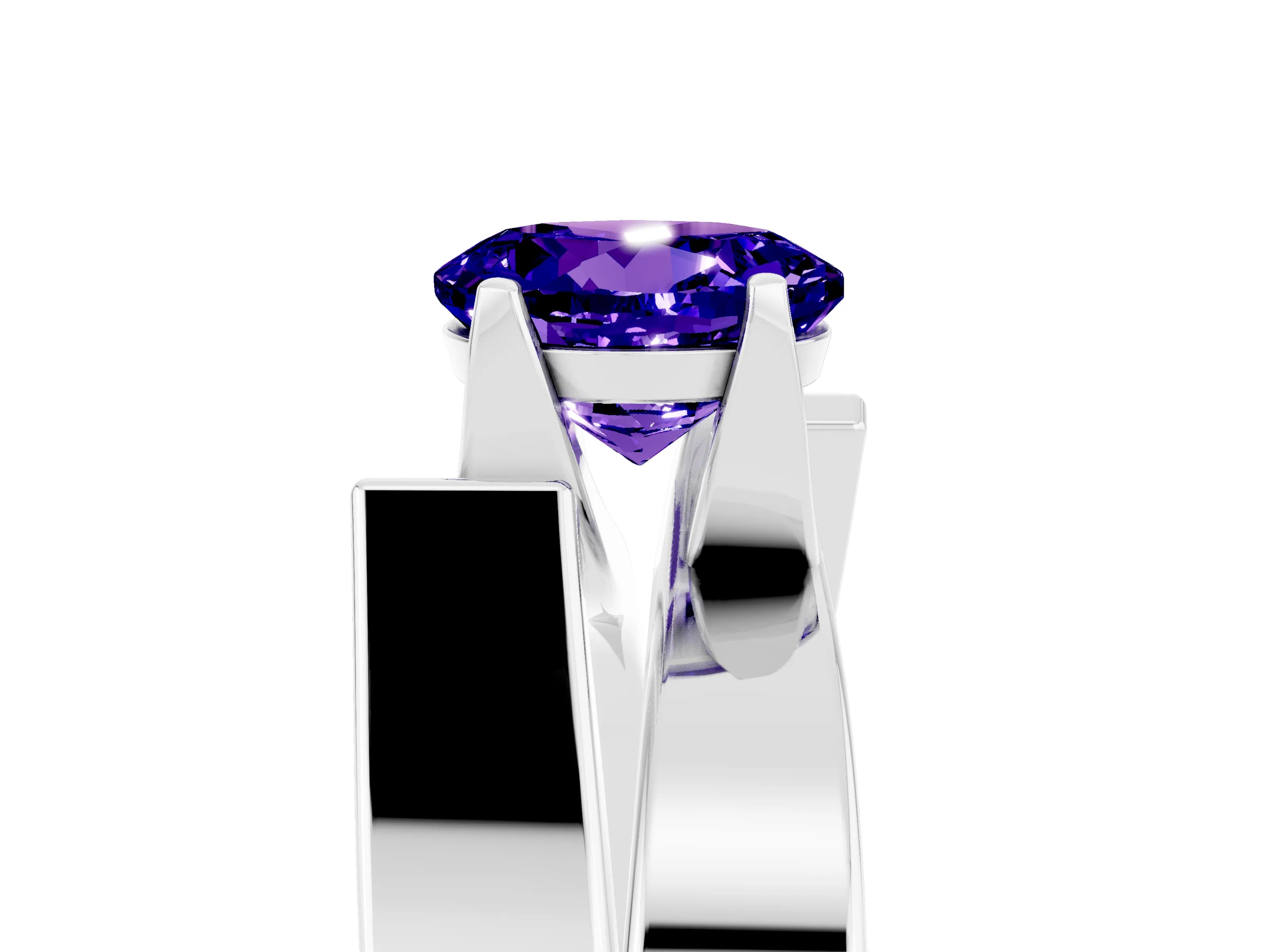 White gold Modern Tension Set Round Cut Tanzanite Solitaire Wide Band Ring_5
