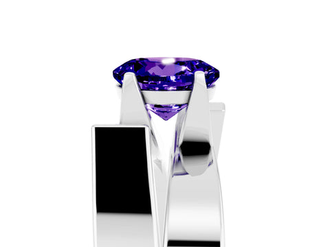 White gold Modern Tension Set Round Cut Tanzanite Solitaire Wide Band Ring_5