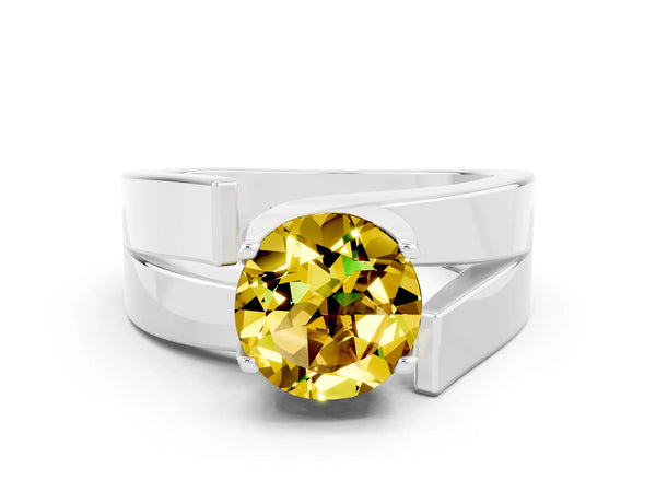 White gold Modern Tension Set Round Cut Yellow Sapphire Solitaire Wide Band Ring