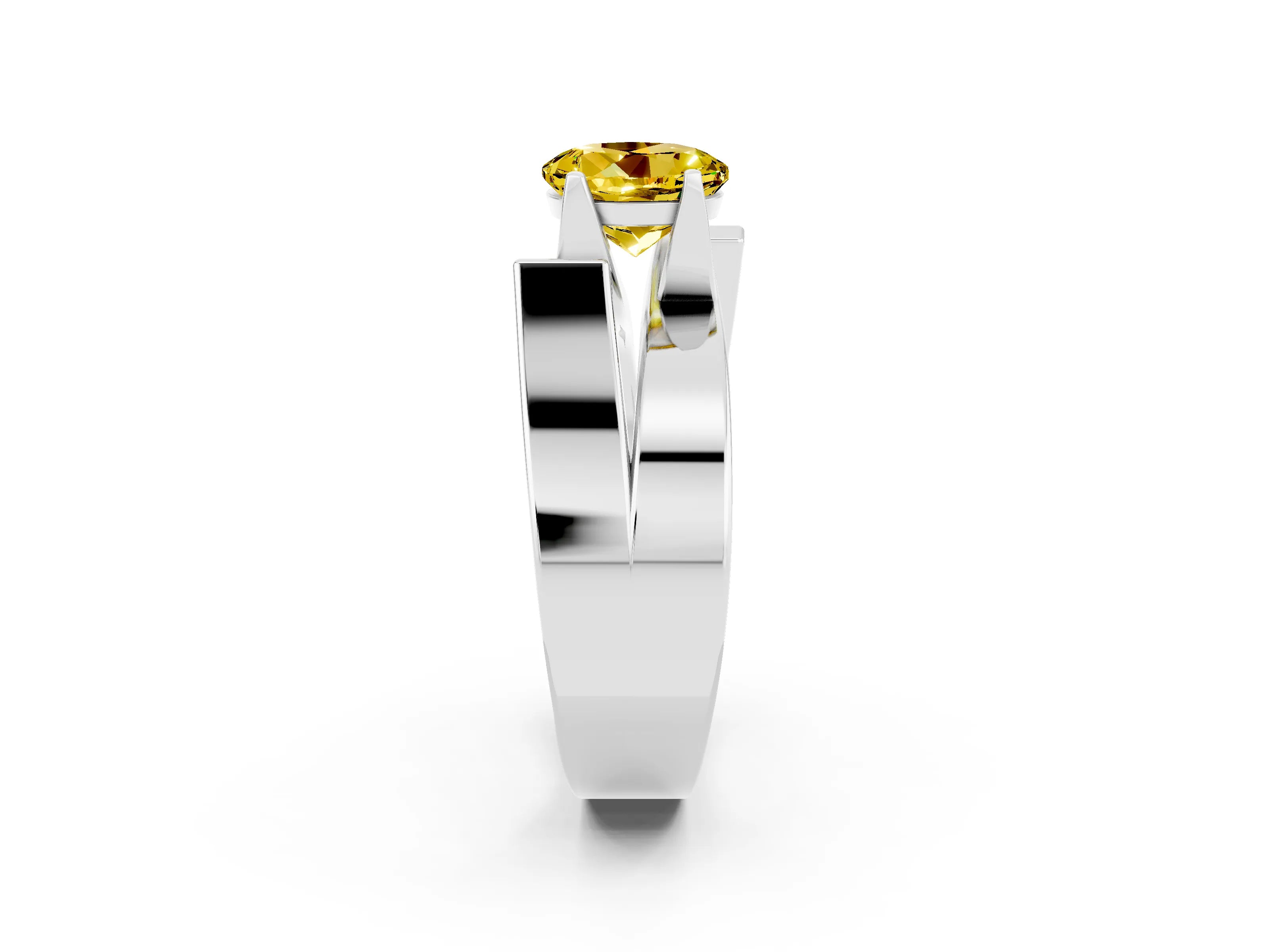 White gold Modern Tension Set Round Cut Yellow Sapphire Solitaire Wide Band Ring_14