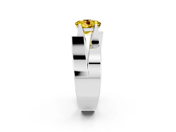 Platinum Modern Tension Set Round Cut Yellow Sapphire Solitaire Wide Band Ring