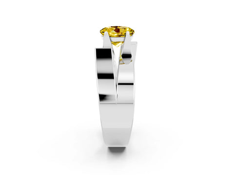 White gold Modern Tension Set Round Cut Yellow Sapphire Solitaire Wide Band Ring_14