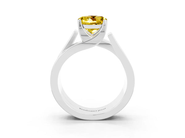 Platinum Modern Tension Set Round Cut Yellow Sapphire Solitaire Wide Band Ring