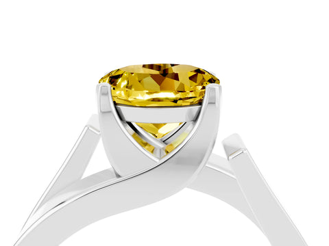White gold Modern Tension Set Round Cut Yellow Sapphire Solitaire Wide Band Ring_16