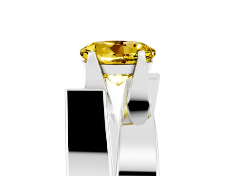 White gold Modern Tension Set Round Cut Yellow Sapphire Solitaire Wide Band Ring_17