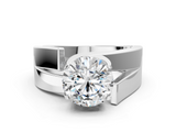 White gold Modern Tension Set Round Solitaire Wide Band Ring_163