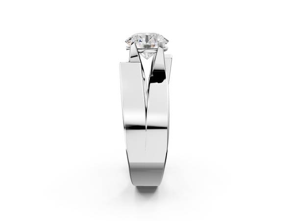 White gold Modern Tension Set Round Cut Diamond Solitaire Wide Band Ring