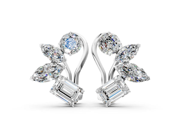 Silver Multi-Shape Diamond Cluster Stud Earrings