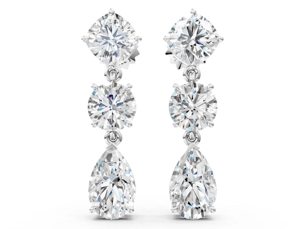 Silver Multi-Shape Diamond Drop Earring
