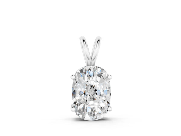 Silver Old Mine Cushion Diamond Solitaire Pendant with Four Prong Setting