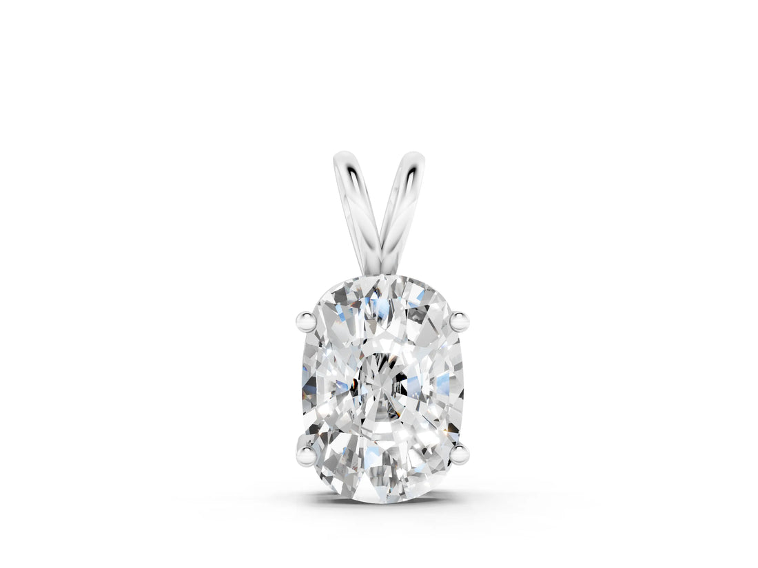 White gold Old Mine Cushion Diamond Solitaire Pendant with Four Prong Setting_7