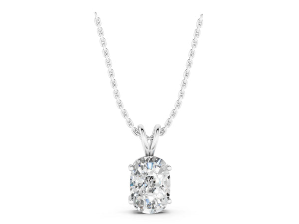 Silver Old Mine Cushion Diamond Solitaire Pendant with Four Prong Setting