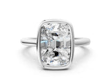 10K White Gold 2.04 Carat F VVS2 Old Mine Elongated Cushion Diamond Bezel Set Ring