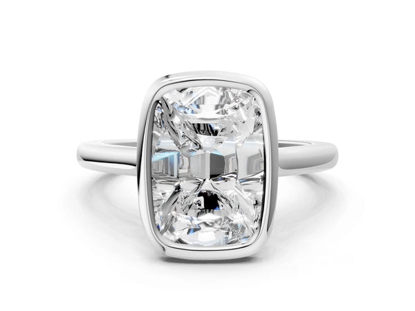 10K White Gold 2.04 Carat F VVS2 Old Mine Elongated Cushion Diamond Bezel Set Ring