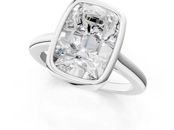 10K White Gold 2.04 Carat F VVS2 Old Mine Elongated Cushion Diamond Bezel Set Ring