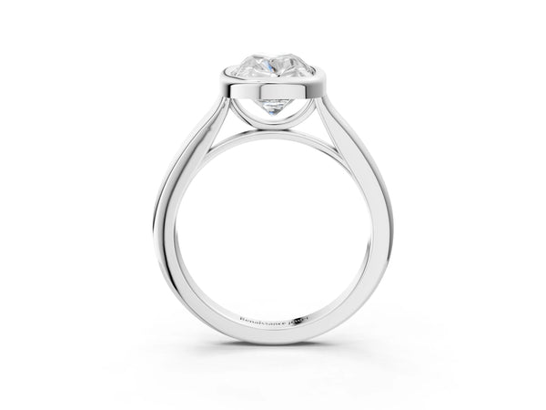 10K White Gold 2.04 Carat F VVS2 Old Mine Elongated Cushion Diamond Bezel Set Ring