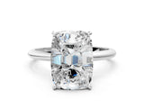 White gold Old Mine Elongated Cushion Diamond Classic Band Four Prong Solitaire Ring_17