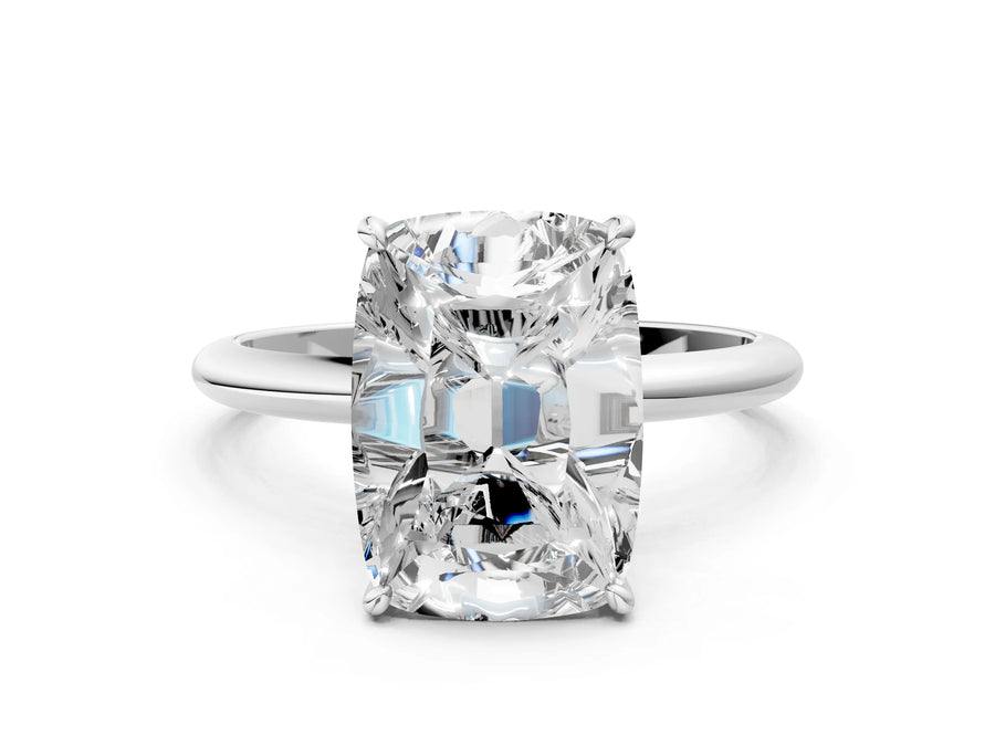 White gold Old Mine Elongated Cushion Diamond Classic Band Four Prong Solitaire Ring