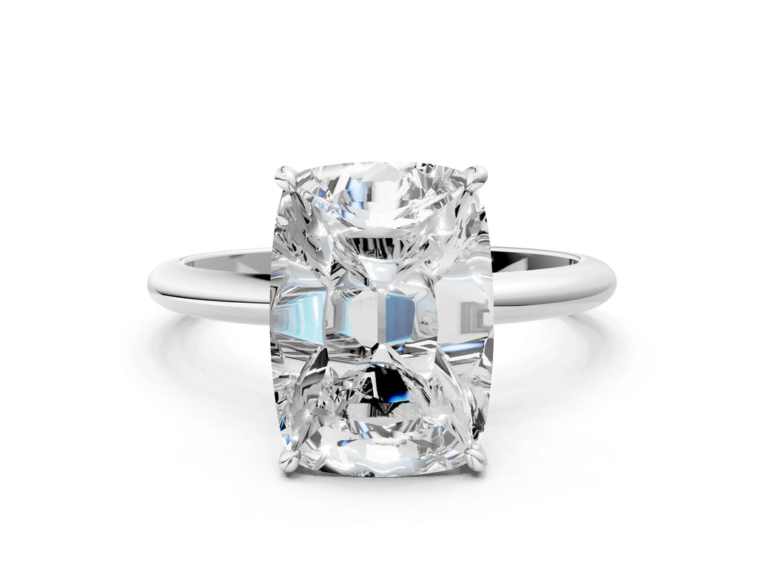 White gold Old Mine Elongated Cushion Diamond Classic Band Four Prong Solitaire Ring_17