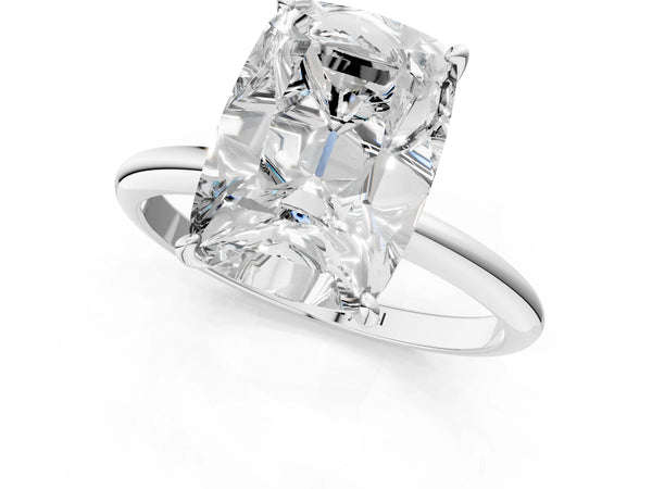 White gold Old Mine Elongated Cushion Diamond Classic Band Four Prong Solitaire Ring
