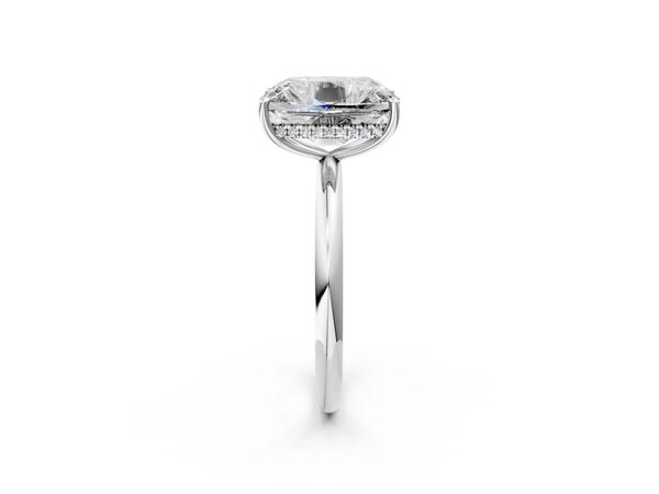 White gold Old Mine Elongated Cushion Diamond Classic Band Four Prong Solitaire Ring