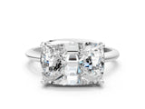 White gold Old Mine Elongated Cushion Diamond East-West Bezel Set Four Claw Solitaire Ring_17