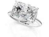 White gold Old Mine Elongated Cushion Diamond East-West Bezel Set Four Claw Solitaire Ring_18