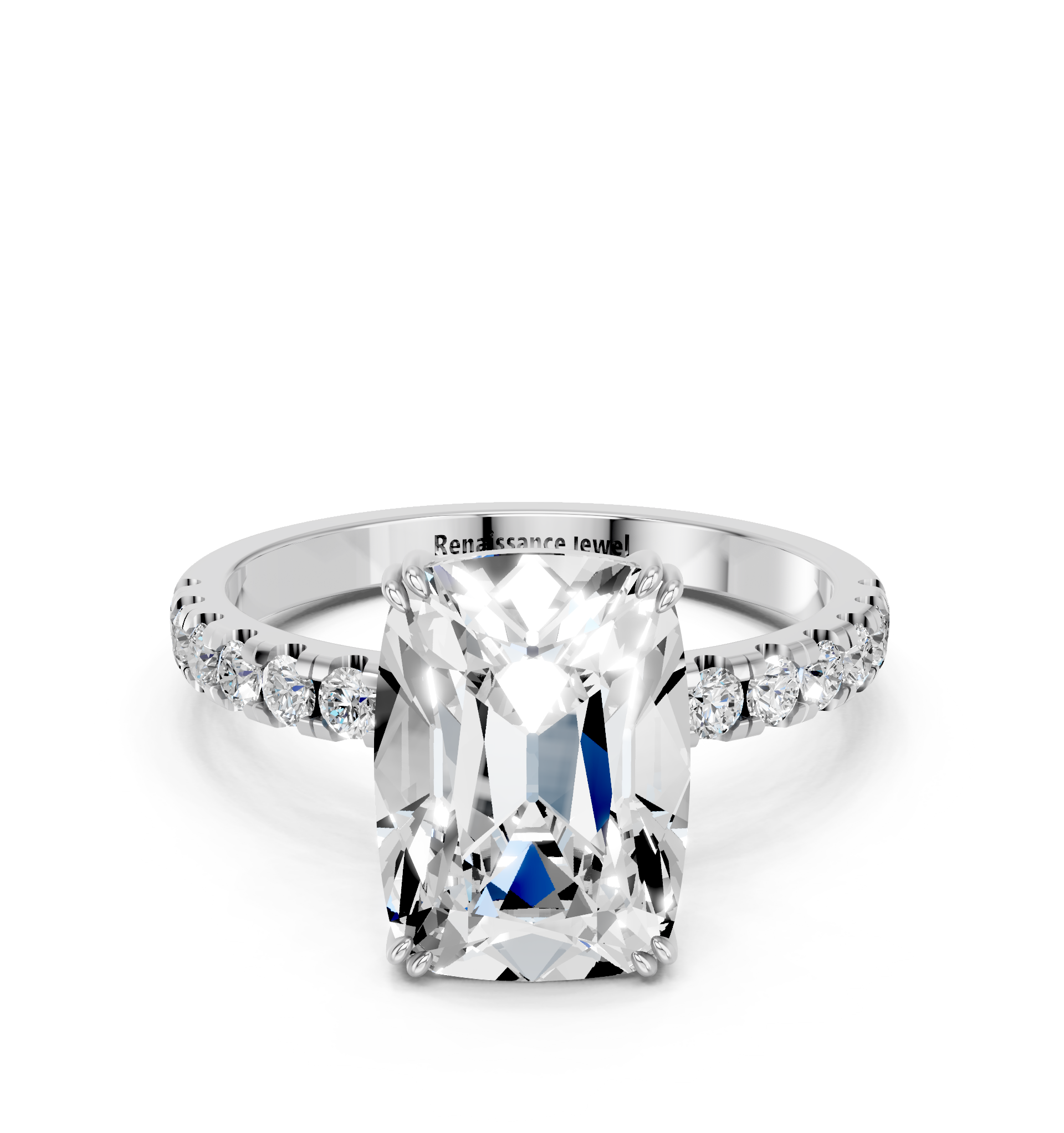 White gold Old Mine Elongated Cushion Diamond Pave Band Ring_28