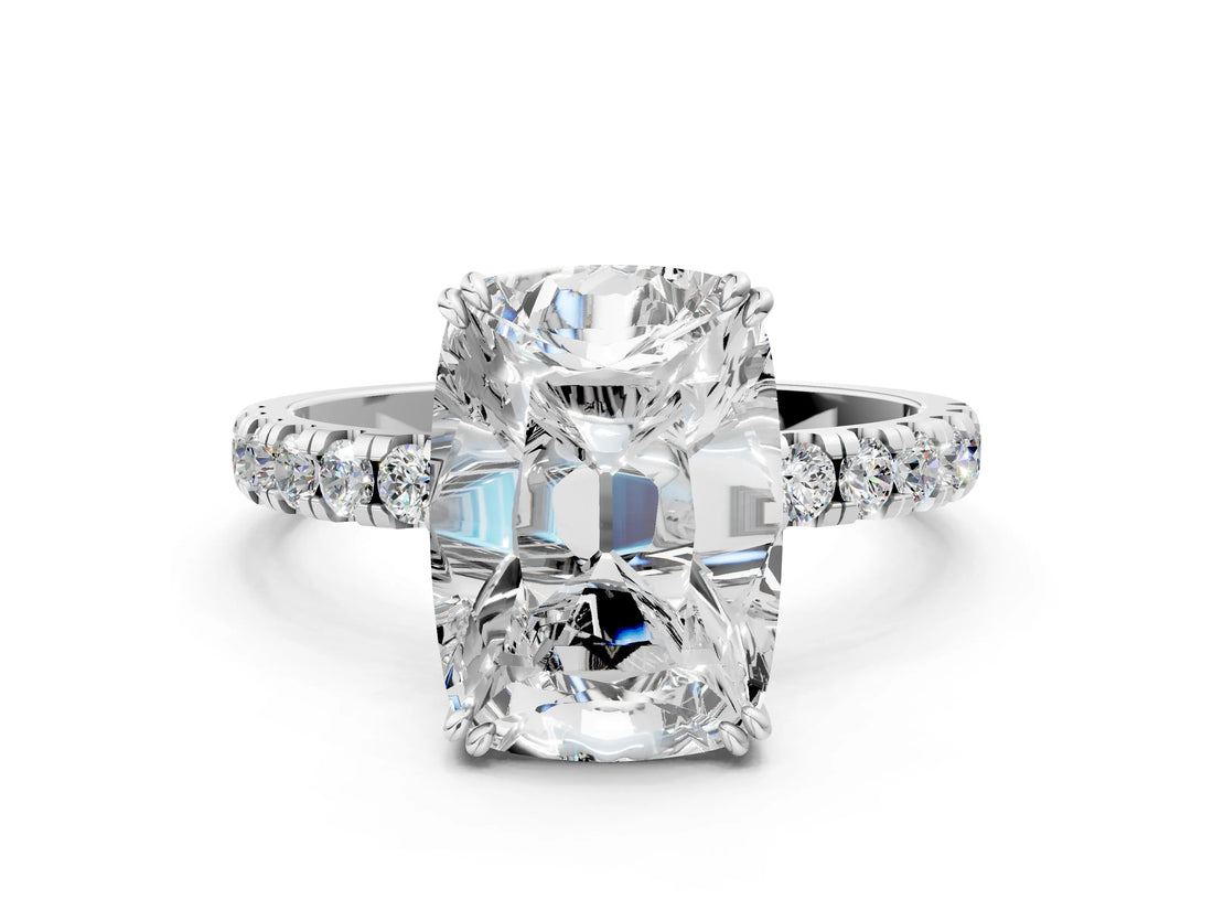 White gold Old Mine Elongated Cushion Diamond Pave Band Ring_45