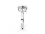 White gold Old Mine Elongated Cushion Diamond with Side Tapered Baguette Three Stone Ring_36