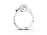 White gold Old Mine Elongated Cushion Diamond with Side Tapered Baguette Three Stone Ring_37