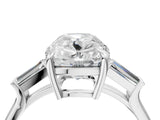 White gold Old Mine Elongated Cushion Diamond with Side Tapered Baguette Three Stone Ring_38