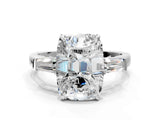 White gold Old Mine Elongated Cushion Diamond with Side Tapered Baguette Three Stone Ring_40