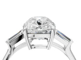 White gold Old Mine Elongated Cushion Diamond with Side Tapered Baguette Three Stone Ring_44