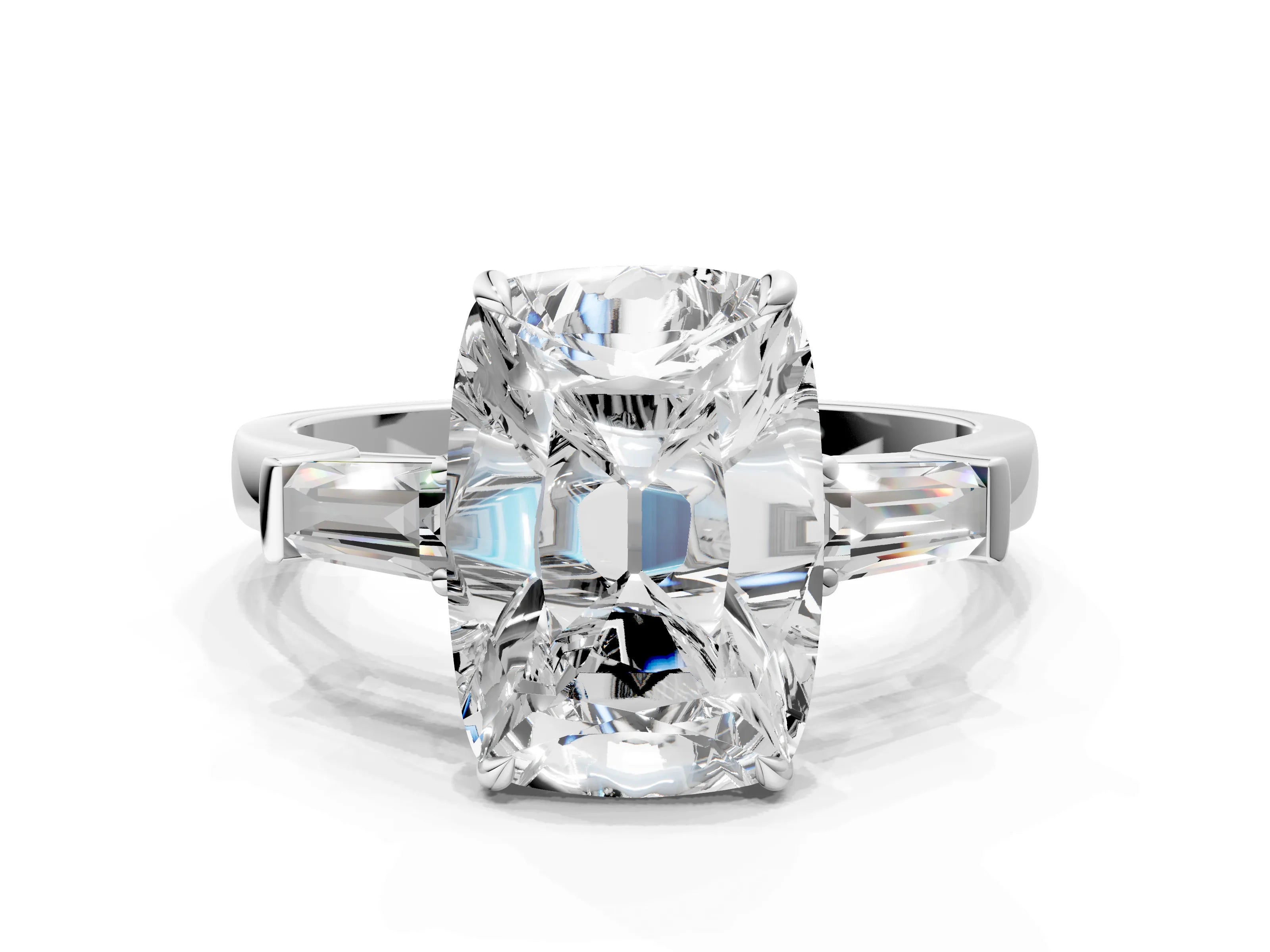 Platinum Old Mine Elongated Cushion Diamond with Side Tapered Baguette