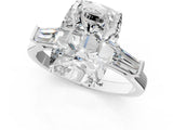 White gold Old Mine Elongated Cushion Diamond with Side Tapered Baguette Three Stone Ring_47