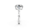 White gold Old Mine Elongated Cushion Diamond with Side Tapered Baguette Three Stone Ring_48