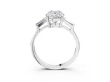 White gold Old Mine Elongated Cushion Diamond with Side Tapered Baguette Three Stone Ring_49
