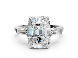 White gold Old Mine Elongated Cushion Diamond with Side Tapered Baguette Three Stone Ring_58