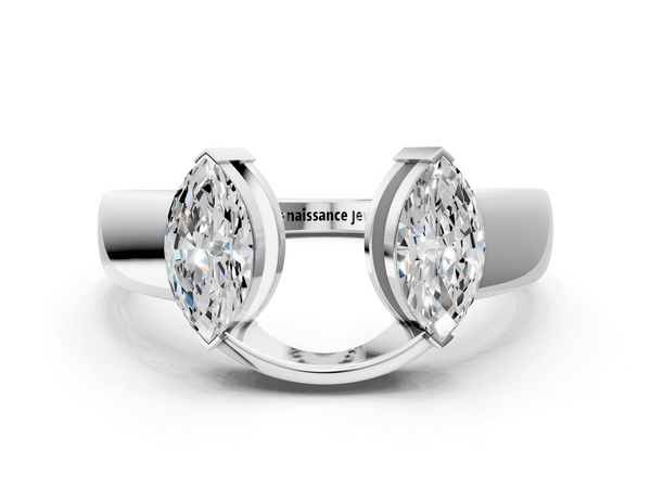 White gold Marquise Diamond Open Band Ring with Tension Setting