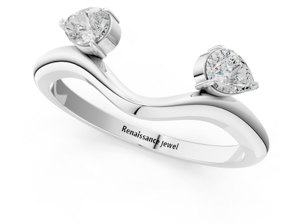 Platinum Pear Cut Diamond Two-Stone Open Band Ring with Prong Setting