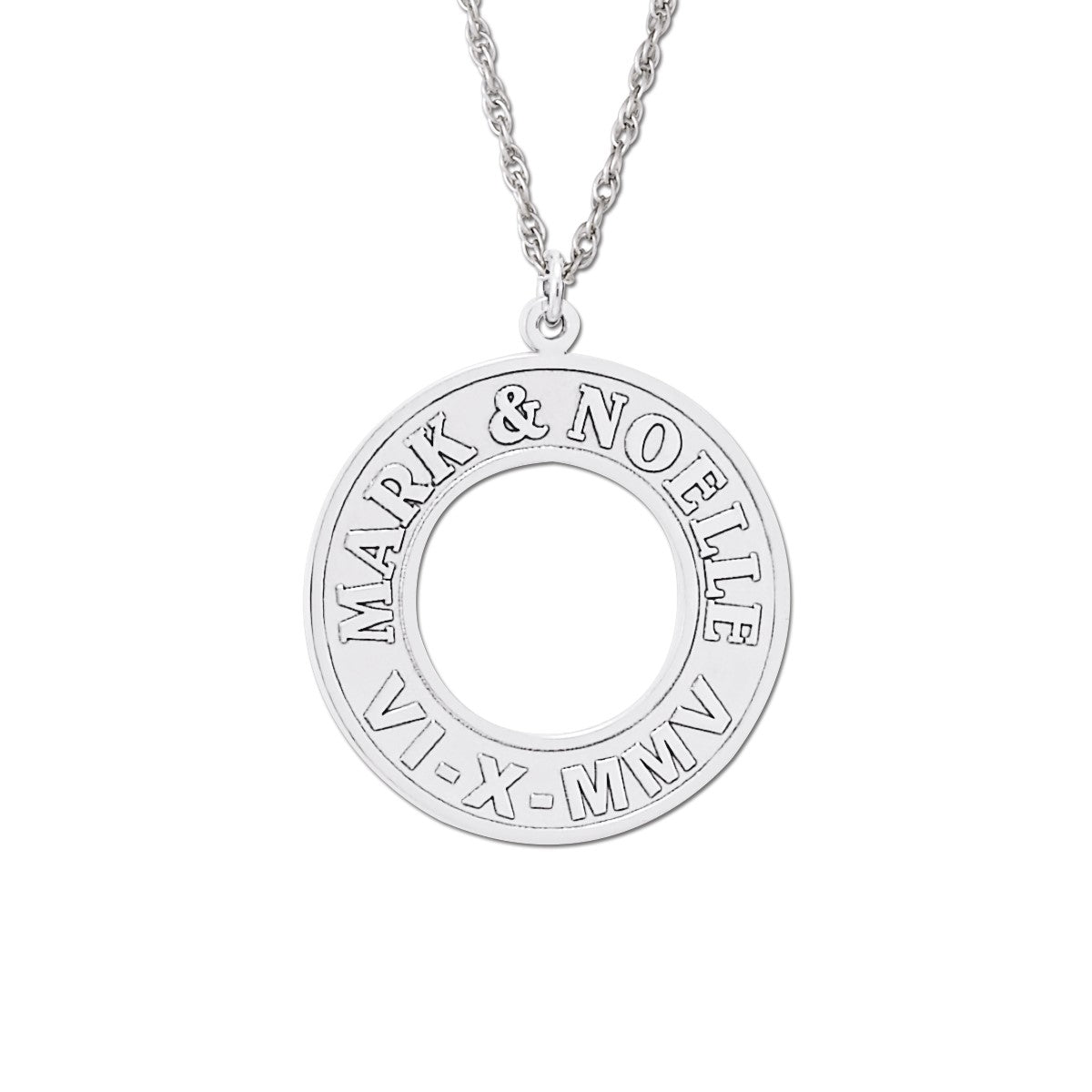 White gold Open Circle Pendant with Custom Engraving