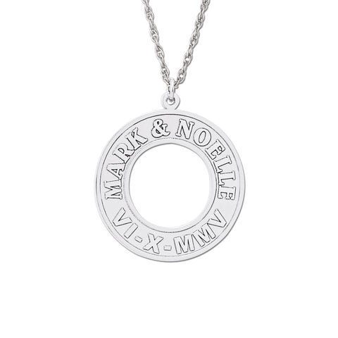 White gold Open Circle Pendant with Custom Engraving