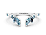 White gold Open Marquise Cluster Aquamarine Band with Prong Setting_6